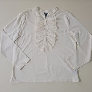 Chaps Women's Ivory Henley with Lace Bib Long Sleeve Top